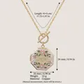 Vintage octagonal locket necklace for Mom with pink flower enamel and size details - Octagon MOM Locket Necklace