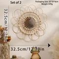 Handgefertigter Bambus-Blumenspiegel, 32,5 cm Naturratten Boho-Wanddekorationen - Doppellagiges Gewebtes Blütenblatt-Design (MS12368) (2er-Set)