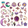 Set of 31 purple cartoon oil-drip alloy charms with moon and stars for DIY jewelry - Mixed 31 Purple Enamel Set (1pc each of 31 styles)