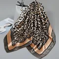 Elegant leopard print satin square scarf 90cm fashion shawl for women in golden finish - 90x90cm / Leopard Print (D9510)