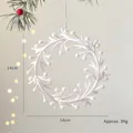 Elegant white glitter berry wreath Christmas tree hanging ornament, 14cm diameter - Pearlescent White Wreath - White