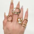 Elegant minimalist gold irregular hollow ring set with pearl details for women - Gold Artificial Pearl Curved Style (32840-ring-G)