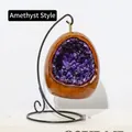 Decorative purple amethyst crystal stone night light with black metal hanging stand - Dinosaur Egg Night Light - Amethyst
