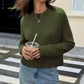 Casual army green long-sleeve knitted sweater for women featuring a textured weave - S / Army Green