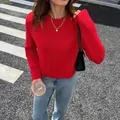 Elegant vibrant red long-sleeved knitted sweater for a casual autumn street style look - S / Red