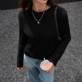 Casual women's black long-sleeved knit sweater top, perfect for autumn/winter outfits - S / Black