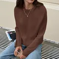 Pull en maille marron à manches longues et col rond pour femme pour l'automne - S / Marron