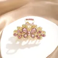 Elegant gold butterfly hair claw clip with pink rhinestones for women's half-up hair - Butterfly Design / Pink