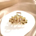 Eleganter goldener Schmetterlings-Haarclip mit bernsteinfarbenen Strasssteinen auf Seide - Schmetterlings-Design / Champagner