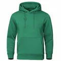 Close-up front view of a solid green fleece hooded sweatshirt with kangaroo pocket - Green
