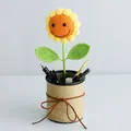 Handmade crochet sunflower with a smiling face in a rustic woven pen holder ornament - Sunflower Pen Holder