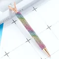 Elegant rose gold ballpoint pen with rainbow gradient rhinestones and large crystal - 1.0mm Bullet Tip / Rainbow Ombre