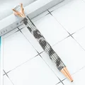 Elegant rhinestone big diamond ballpoint pen with black and white crystal pattern wrap. - 1.0mm Bullet Tip / Black and White (Rose Gold Trim)