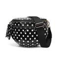 Black and white polka dot shell crossbody bag with adjustable wide strap and coin purse. - Polka Dot Black