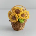 Handmade crochet sunflower in a mini woven basket, cute yarn floral desktop ornament - Daisy Yellow