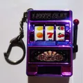 Creative purple metallic mini slot machine keychain with interactive lever and luck graphics - Blue-purple D-ring / Minimum Order Of 5 Pieces
