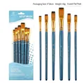 Professional 6-piece blue handle flat tip artist paint brush set for watercolor and oil - 6Pcs Flat Peak HB011A / Blue