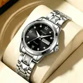 Elegante orologio al quarzo da donna con cinturino in acciaio argento e quadrante nero - Donna Argento Nero