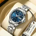 Elegante orologio al quarzo da donna in acciaio inossidabile con quadrante blu e data - Donna Argento Blu