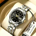 Aikifeida luxury women's two-tone stainless steel quartz watch with black sunray dial - Women Two-tone Black