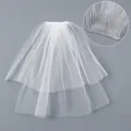 Elegant white double-layer tulle bridal veil with hair comb for wedding parties - Fluffy Double-layer Comb Veil (HS-J7464) / White