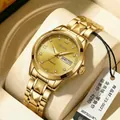 Elegante orologio al quarzo da donna in acciaio inossidabile dorato con data e ora - Donna Oro Totale
