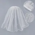 Elegant short white bridal veil with delicate pearl beads and hair comb attachment - Pearl Decorated Comb Short Veil (HS-J7465)
