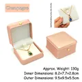Boîte à bijoux couronne en cuir PU champagne pour colliers avec détails de dimensions. - Grande boîte à pendentif / Bleu foncé