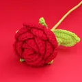 Elegant handmade red crochet rose flower with green leaves for holiday gift decor - Wine Red Rose Bouquet