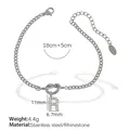 Edelstahl Armband mit Initial R und glitzernden Strasssteinen, 18 cm plus 5 cm Verlängerung - R Stahlfarbenes Armband