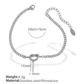 Silbernes Edelstahl-Knotenarmband mit Strass-Anhänger und Verlängerungskette - I Stahlfarbenes Armband