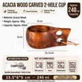 Handmade acacia wood coffee mug with double hole handle and 240ml capacity info - 240ml / Turtle Shell Double Hole Cup