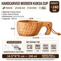Handcrafted rubber wood cup with turtle shell texture and leather lanyard - 240ml / Light Wood Turtle Shell Elephant Trunk Cup
