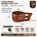 Handmade acacia wood Kuksa cup with double-hole handle, 240ml capacity for coffee or tea - 240ml / Double Hole Cup