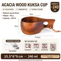 Handmade acacia wood kuksa cup with 240ml capacity and single hole handle design - 240ml / Single Hole Cup