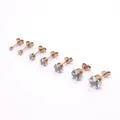 Rose gold stainless steel stud earrings set with six-prong cubic zirconia stones - Rose Gold