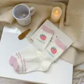 Cozy milk-white strawberry fuzzy crew socks for winter warmth and a sweet feminine style - One Size / SWEET