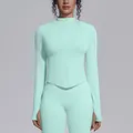 Professional seamless mint green zip-up yoga jacket with thumb holes for fitness women - Mint Green