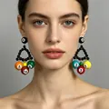 Vintage colorful billiard ball drop earrings with numbered pool ball beads for women - Colorful Billiards Earrings (2606079)