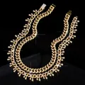 Close-up of hip-hop gold Cuban link necklace with iced-out thorn and drip design - 008 Necklace + 496 Necklace (50cm) / Gold