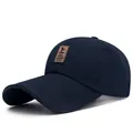 Classic navy blue baseball cap for sun protection featuring a premium leather patch logo - Adjustable / Navy Blue Patch Sandwich Cap