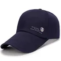 Men's dark navy blue breathable baseball cap with embroidered sports logo sun hat - Adjustable / Navy Blue Triple Letter Badge Cap