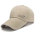 Khaki baseball cap with long brim and sports embroidery, perfect for outdoor sun protection. - Adjustable / Khaki Triple Letter Badge Cap