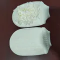 Premium cream-colored dual-sided bath scrubbing gloves for effective exfoliating and cleansing - 6044-1 Loofah Bath Flower Glove