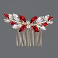 Vintage bridal hair comb with red and white rhinestones for elegant wedding styling - Red Floral Style (HS-J6998GRED)
