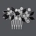 Vintage style silver bridal hair comb with elegant black and clear crystals decoration - Black Floral Style (HS-J6395SBLK)