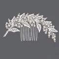 Vintage zilveren bruidshaarkam met parels en strass voor bruiloften - Tak- en Liaanstijl (HS-J5880S) / Zilver