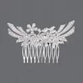 Elegant silver bridal hair comb with floral rhinestone design for wedding hairstyles. - Luxury Photoshoot Style (HS-J7011S) / Silver