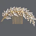 Vintage gold-tone bridal hair comb featuring elegant faux pearls and sparkling rhinestones. - Gold Vine Style (HS-J5880G) / Gold