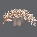 Vintage rose gold bridal hair comb with pearls and rhinestones for elegant wedding updos - Branch and Vine Daily Style (HS-J5880RG) / Rose Gold